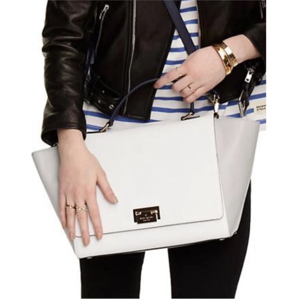 Kate Spade New York Light Gray Leather Top Handle Satchel Crossbody